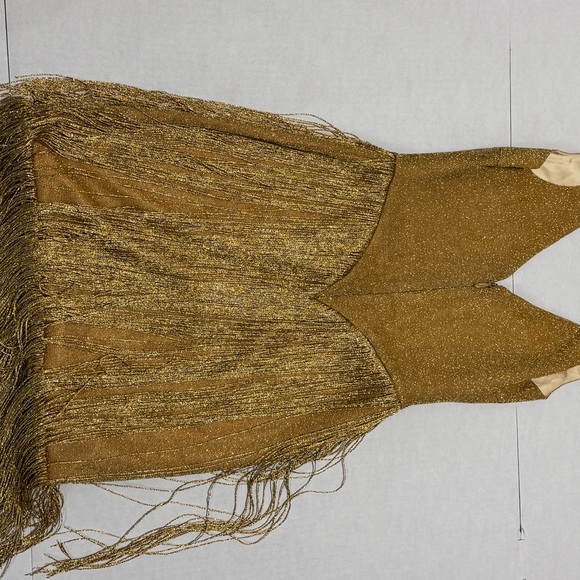 Miss Circle Elegant Gold V-Neck Fringe Dress Size XS - Picture 7 of 15